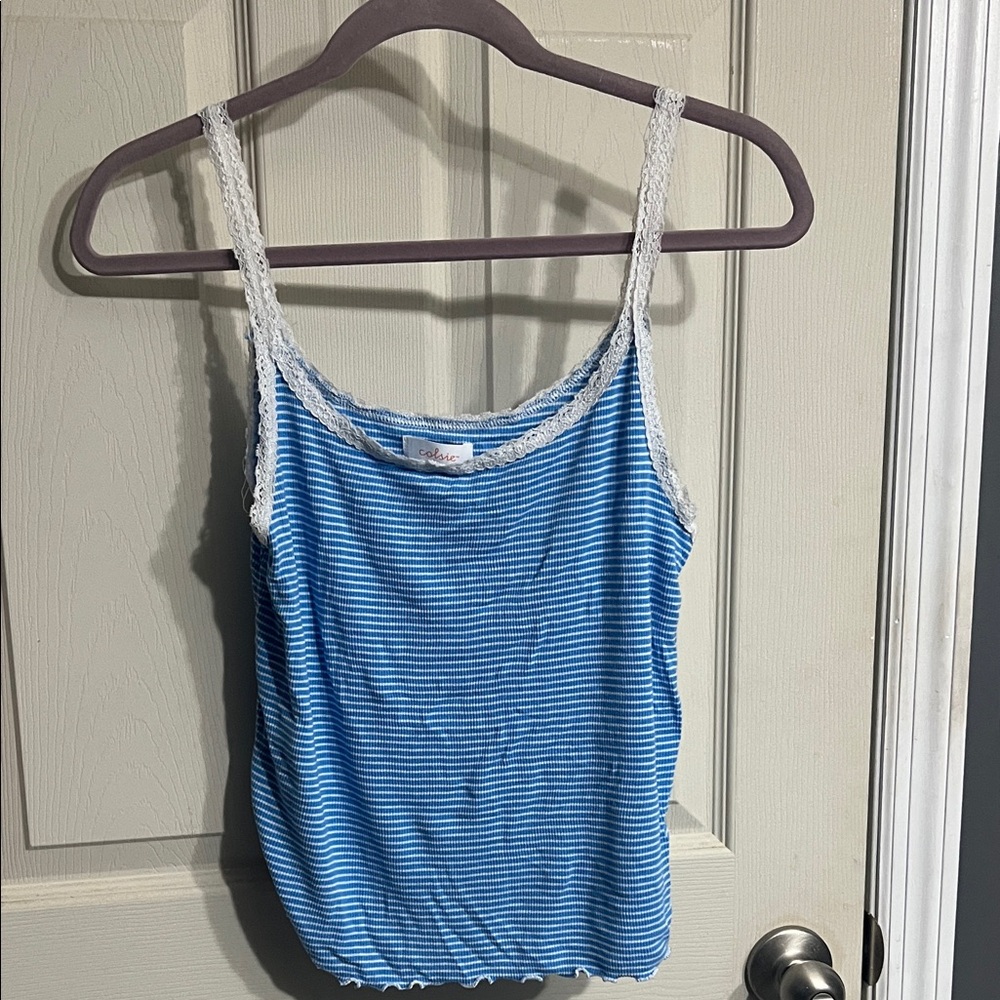 Colsie Blue and White Striped Top - Picture 6 of 13